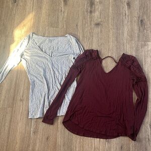 Long Sleeve Tops- Burgundy and Grey